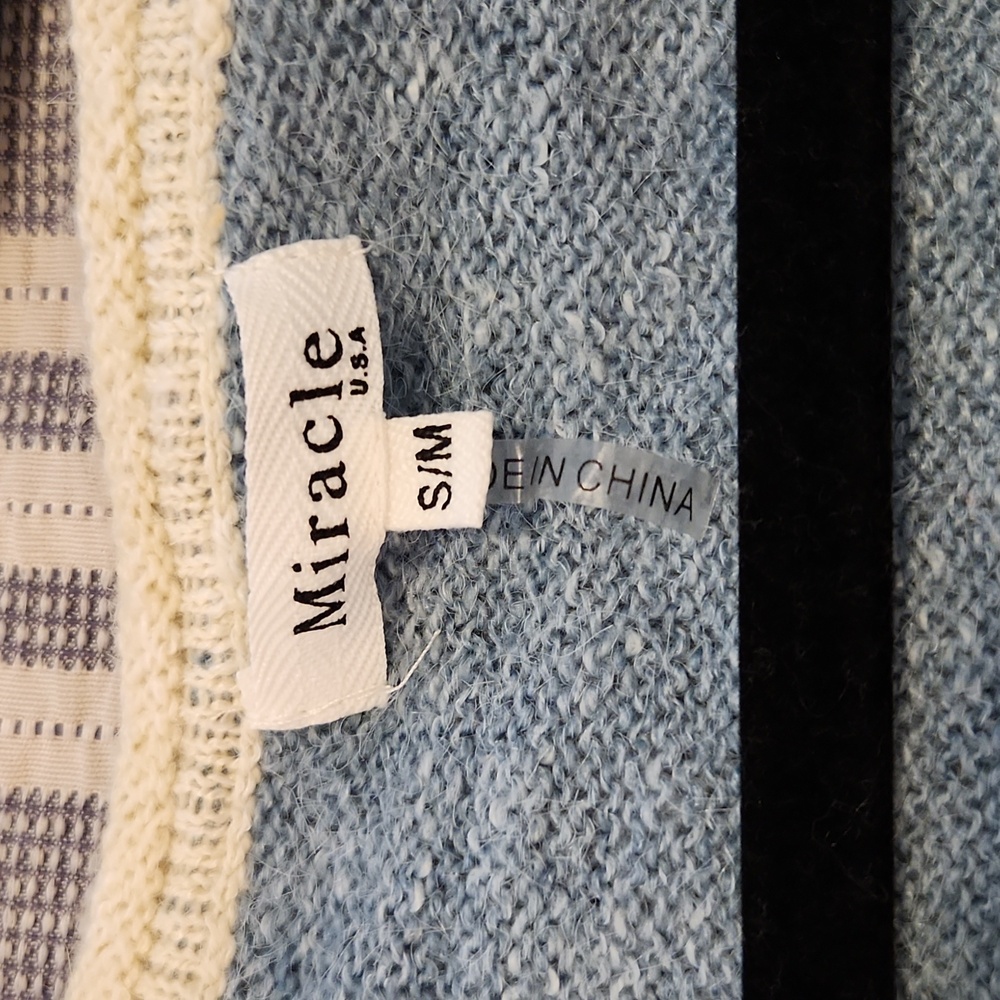 Miracle Blue Sweater with Cream Trim - Picture 2 of 4